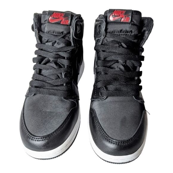 NWOB NIKE Air Jordan 1 Retro High 'Black Satin Gym Red Black' Sneakers Size 7 - Picture 4 of 9